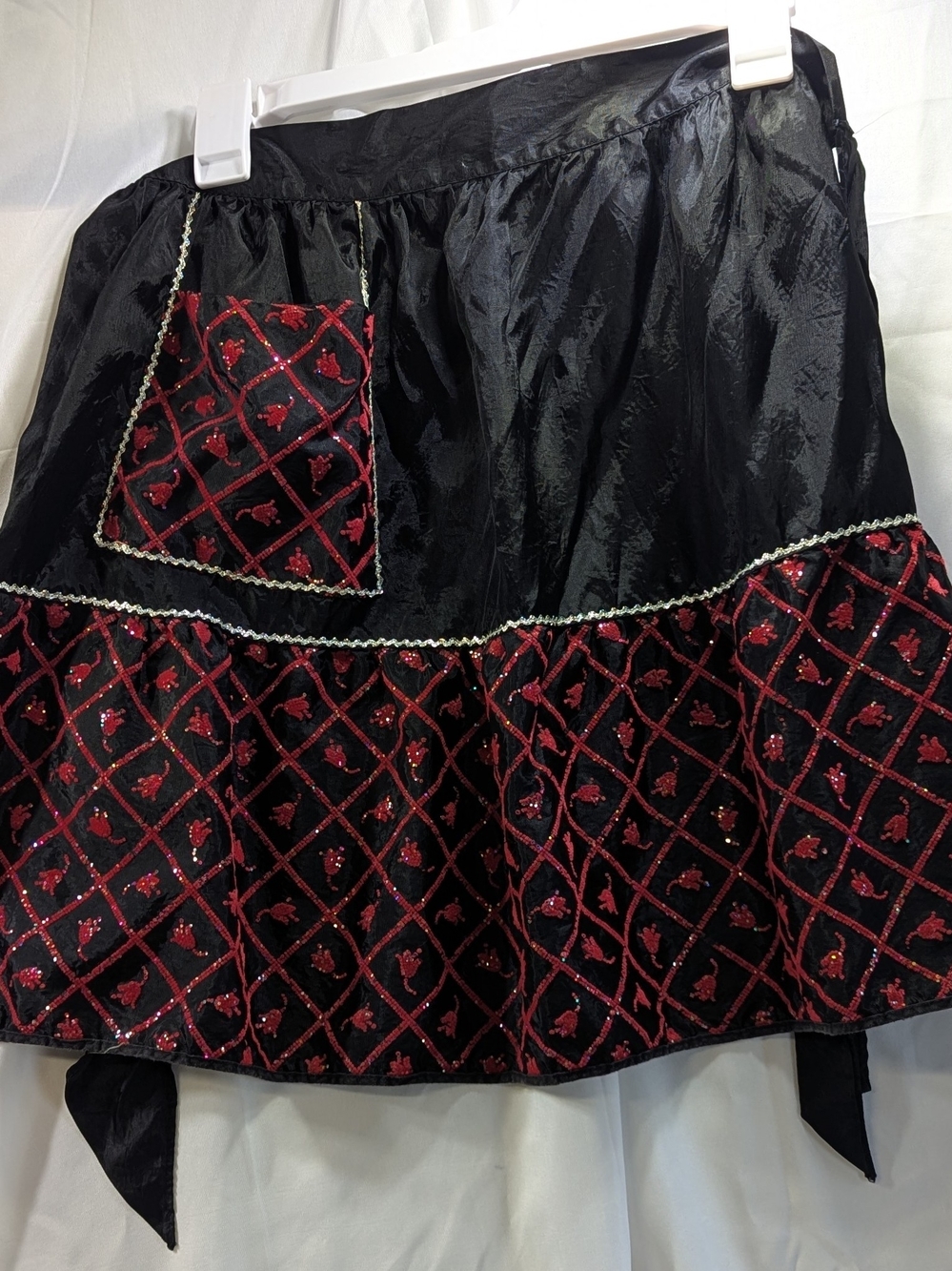 VGT Hand Made Black & Red Embroidered Satin  Apron w/ Gold Trim